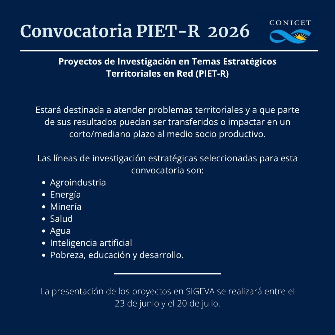 Convocatoria PIET-R 2026 CONICET